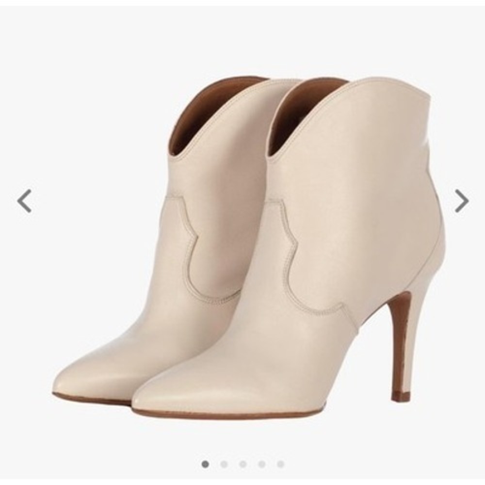 Toral White Leather Cowboy Stiletto Boot Pointed Toe Ankle Booties Western Chic
